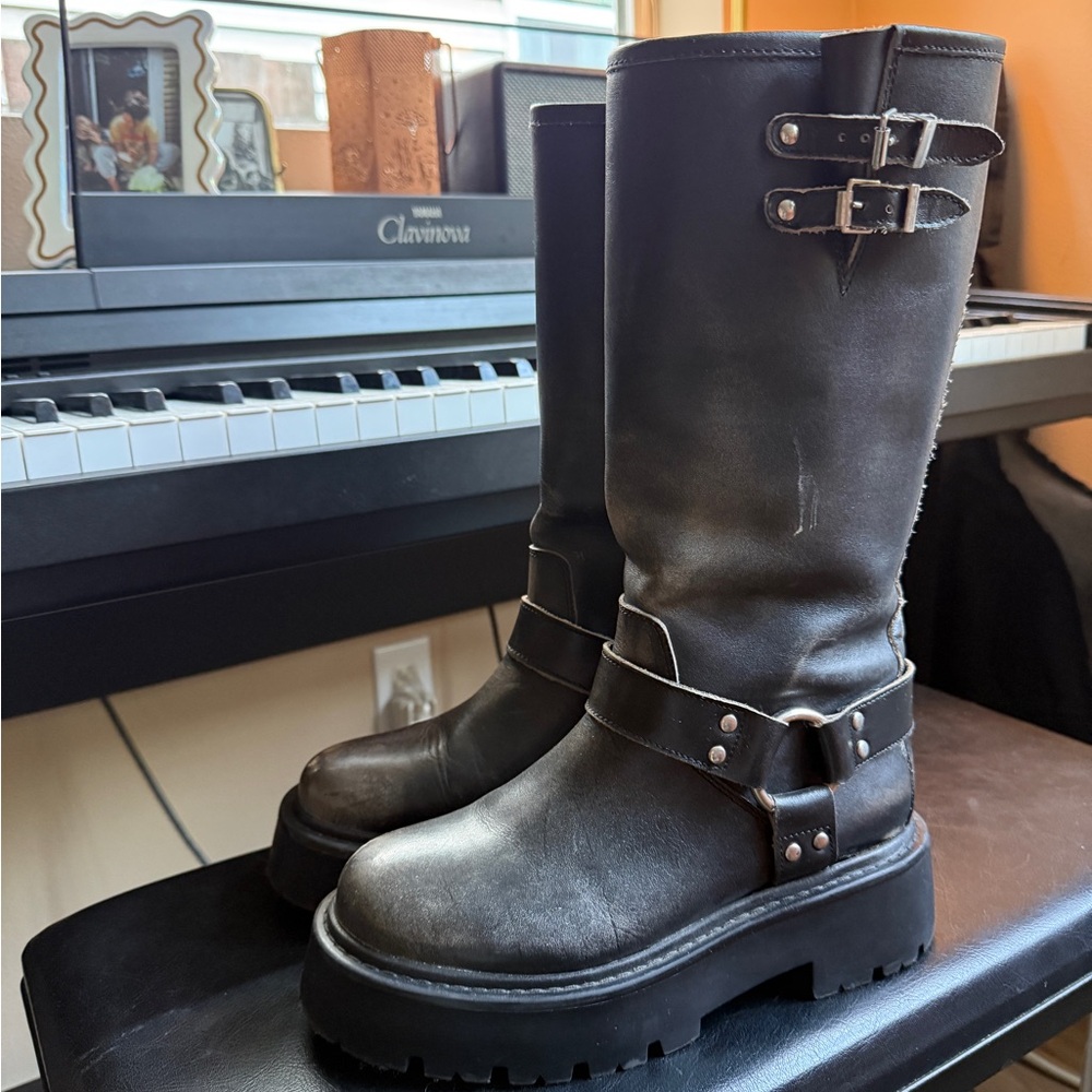 Steve Madden Black Moto Harness Boot